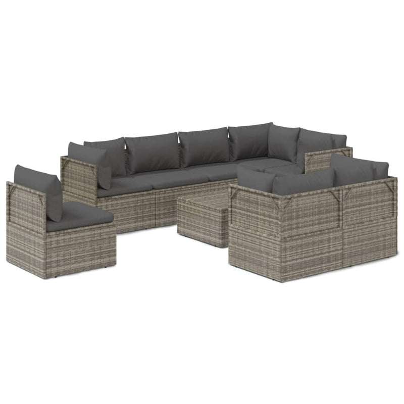 9 Piece Garden Lounge Set with Cushions Grey Poly Rattan