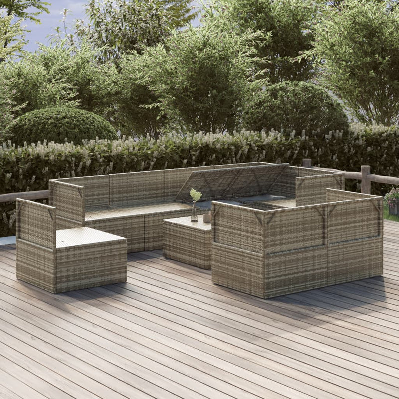 9 Piece Garden Lounge Set with Cushions Grey Poly Rattan