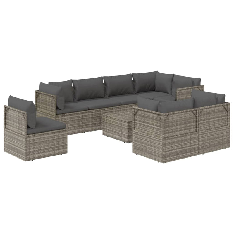 9 Piece Garden Lounge Set with Cushions Grey Poly Rattan