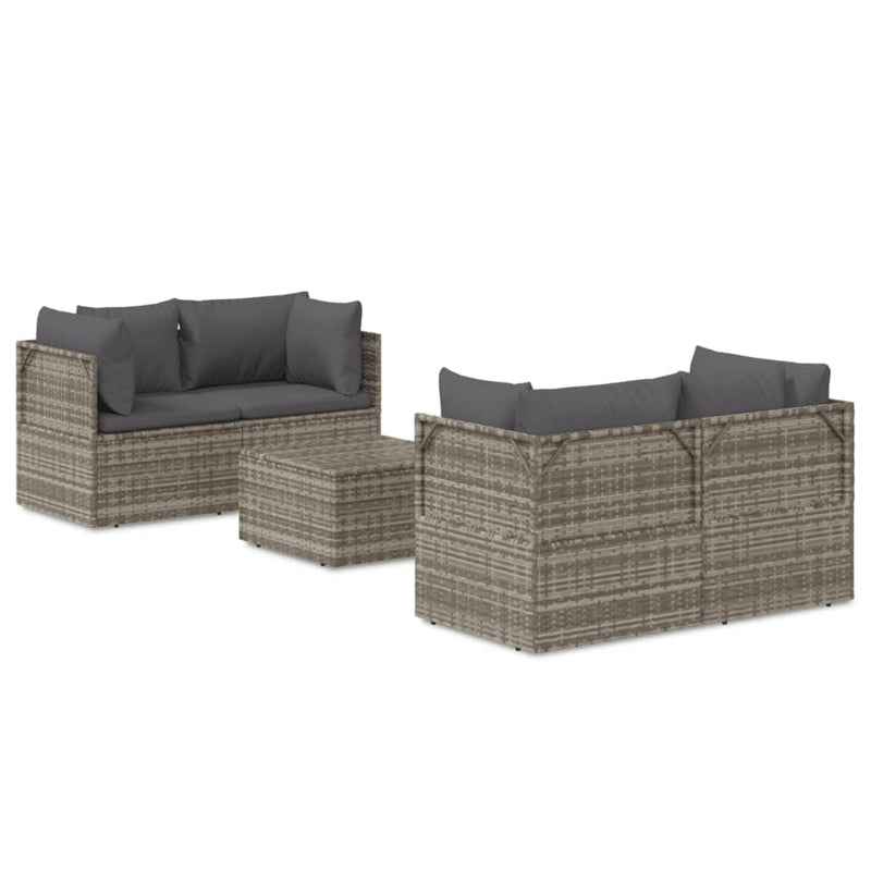 5 Piece Garden Lounge Set with Cushions Grey Poly Rattan