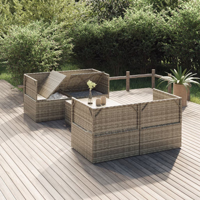 5 Piece Garden Lounge Set with Cushions Grey Poly Rattan