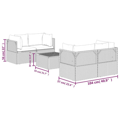 5 Piece Garden Lounge Set with Cushions Grey Poly Rattan