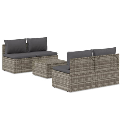 5 Piece Garden Lounge Set with Cushions Grey Poly Rattan