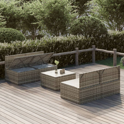 5 Piece Garden Lounge Set with Cushions Grey Poly Rattan