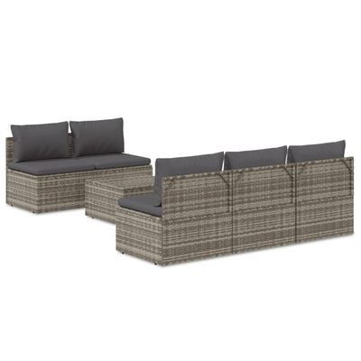 6 Piece Garden Lounge Set with Cushions Grey Poly Rattan