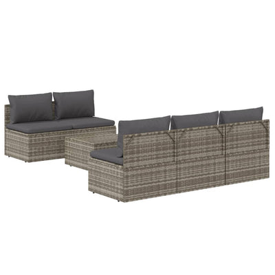 6 Piece Garden Lounge Set with Cushions Grey Poly Rattan