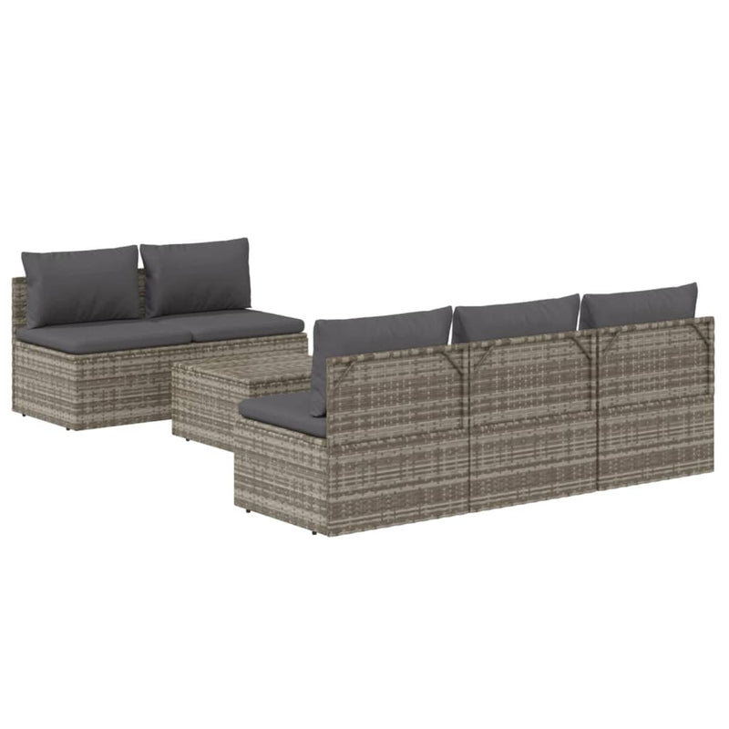 6 Piece Garden Lounge Set with Cushions Grey Poly Rattan