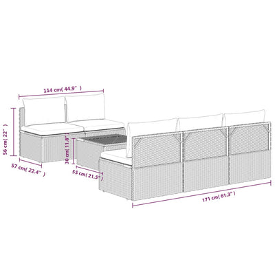 6 Piece Garden Lounge Set with Cushions Grey Poly Rattan