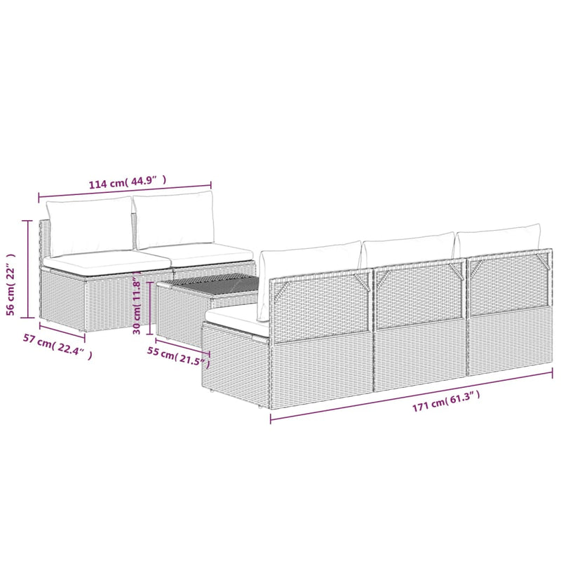 6 Piece Garden Lounge Set with Cushions Grey Poly Rattan