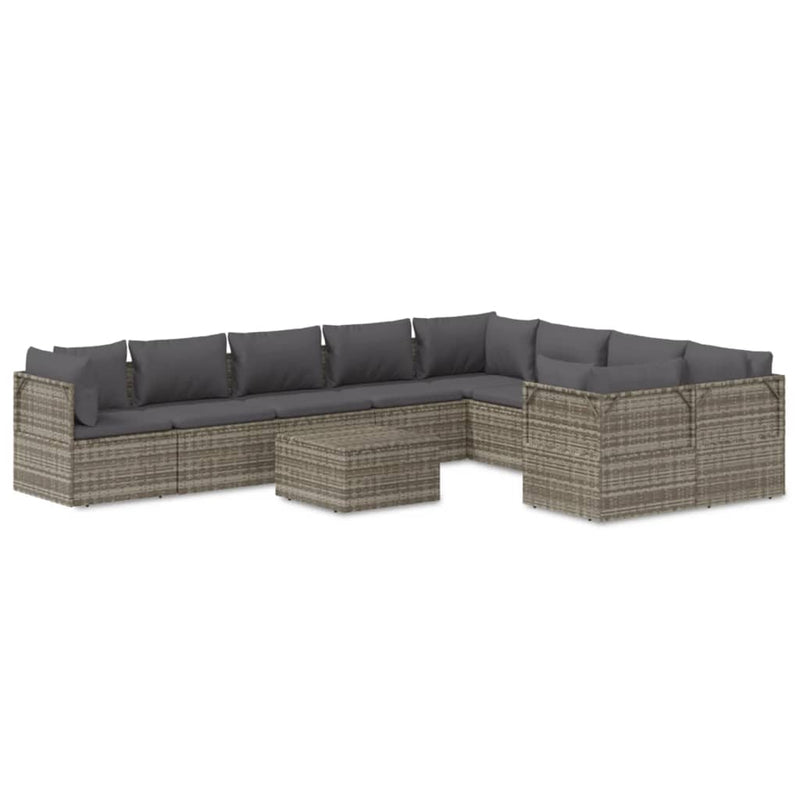 10 Piece Garden Lounge Set with Cushions Grey Poly Rattan