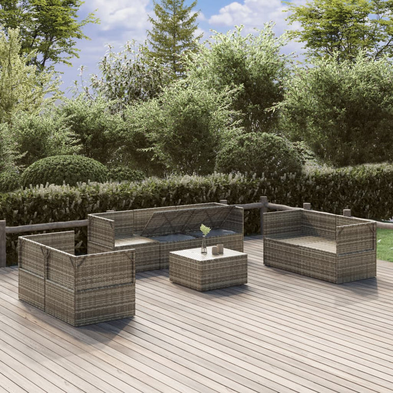 8 Piece Garden Lounge Set with Cushions Grey Poly Rattan