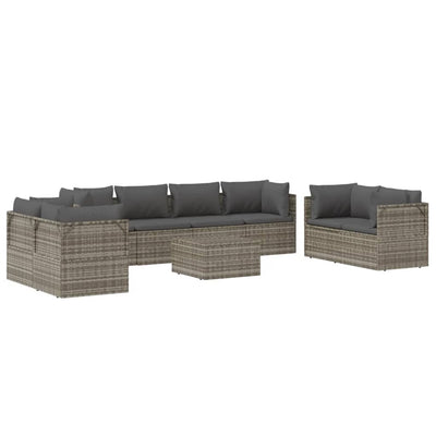 9 Piece Garden Lounge Set with Cushions Grey Poly Rattan