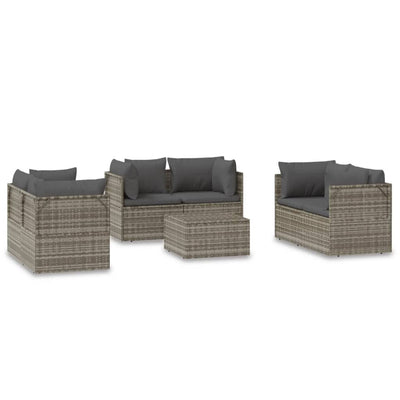 7 Piece Garden Lounge Set with Cushions Grey Poly Rattan