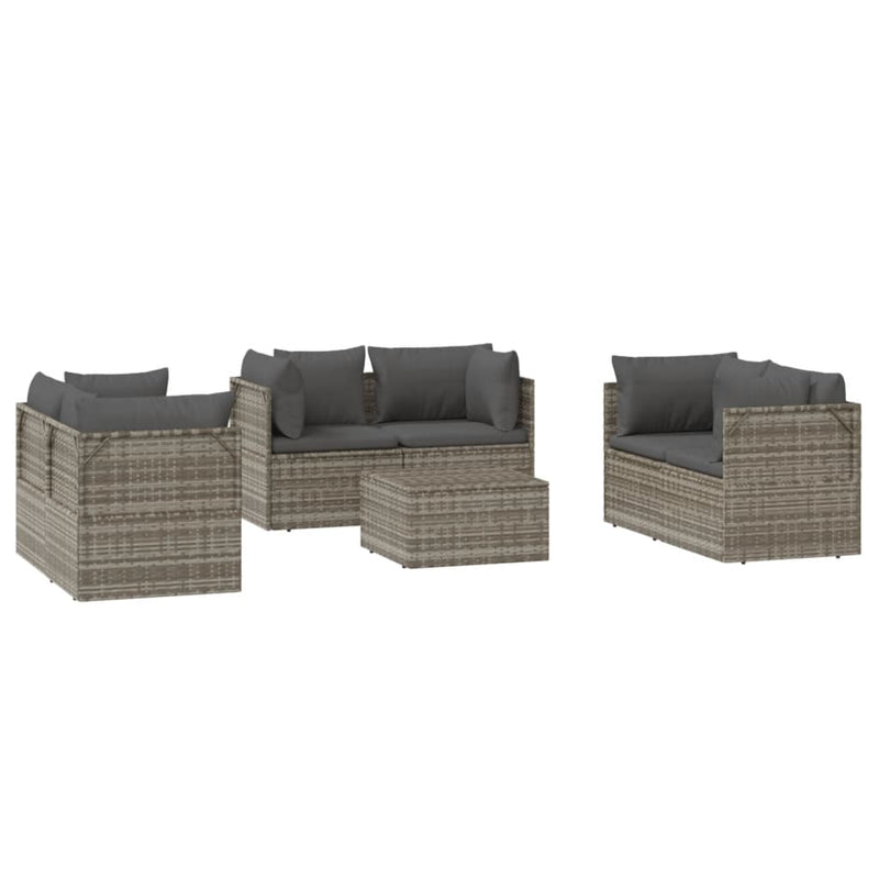 7 Piece Garden Lounge Set with Cushions Grey Poly Rattan