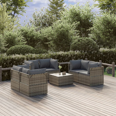 7 Piece Garden Lounge Set with Cushions Grey Poly Rattan