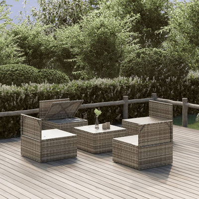 5 Piece Garden Lounge Set with Cushions Grey Poly Rattan