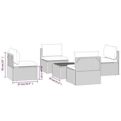 5 Piece Garden Lounge Set with Cushions Grey Poly Rattan