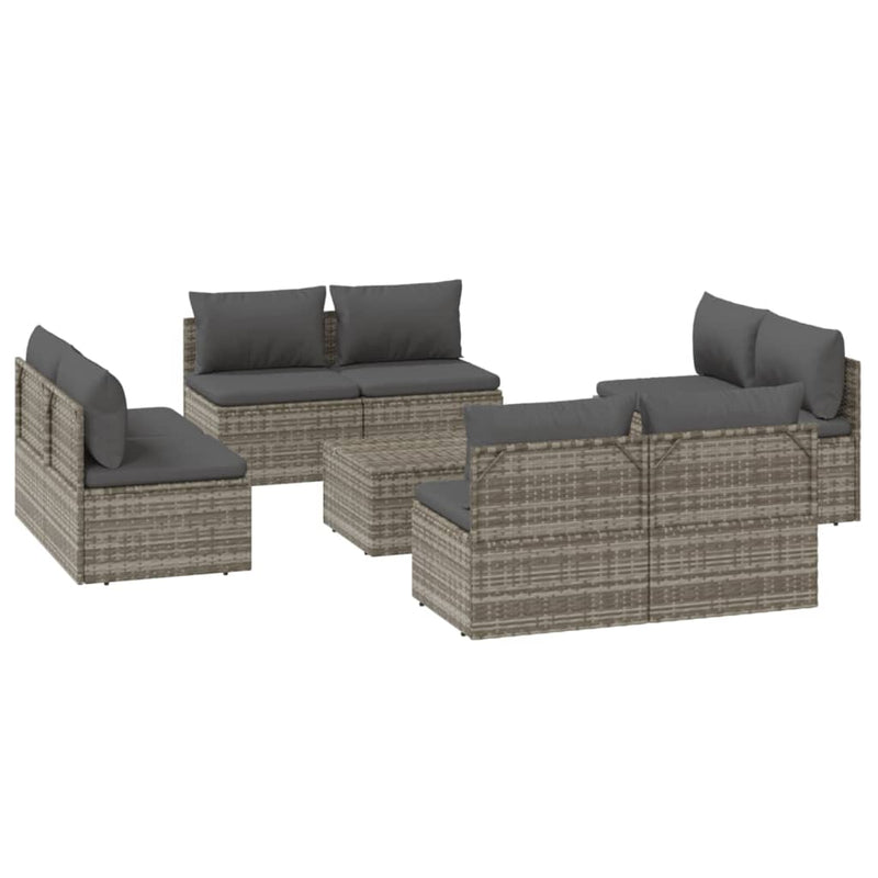 9 Piece Garden Lounge Set with Cushions Grey Poly Rattan