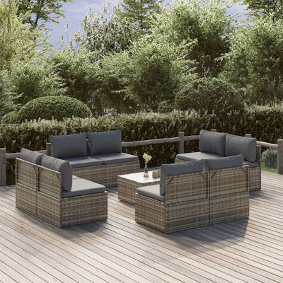 9 Piece Garden Lounge Set with Cushions Grey Poly Rattan