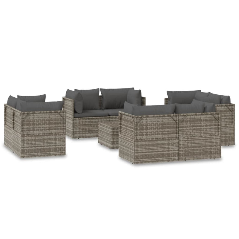 9 Piece Garden Lounge Set with Cushions Grey Poly Rattan