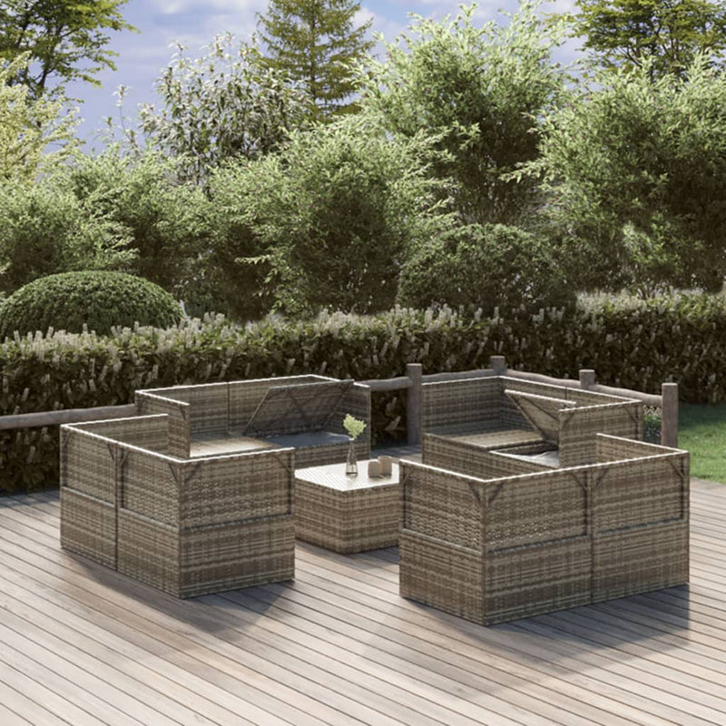 9 Piece Garden Lounge Set with Cushions Grey Poly Rattan