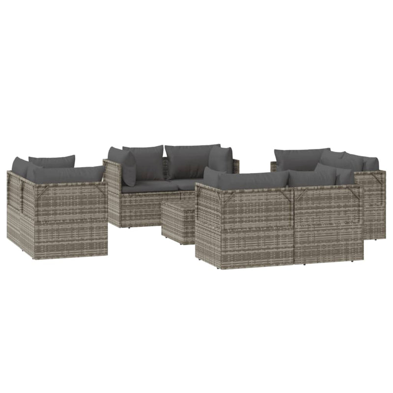 9 Piece Garden Lounge Set with Cushions Grey Poly Rattan