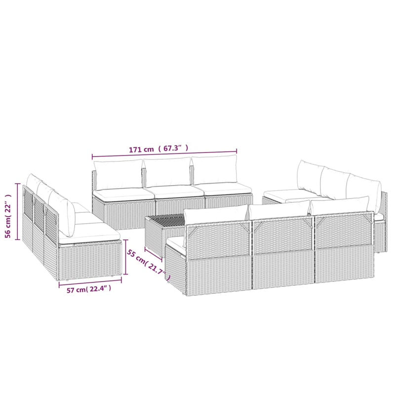 9 Piece Garden Lounge Set with Cushions Grey Poly Rattan