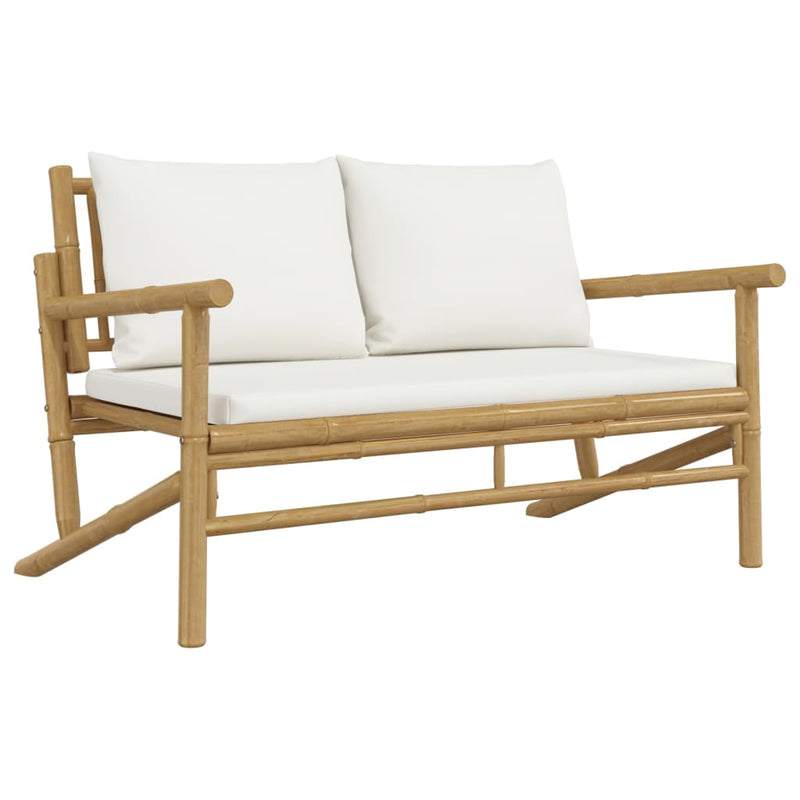 4 Piece Garden Lounge Set with Cream White Cushions Bamboo