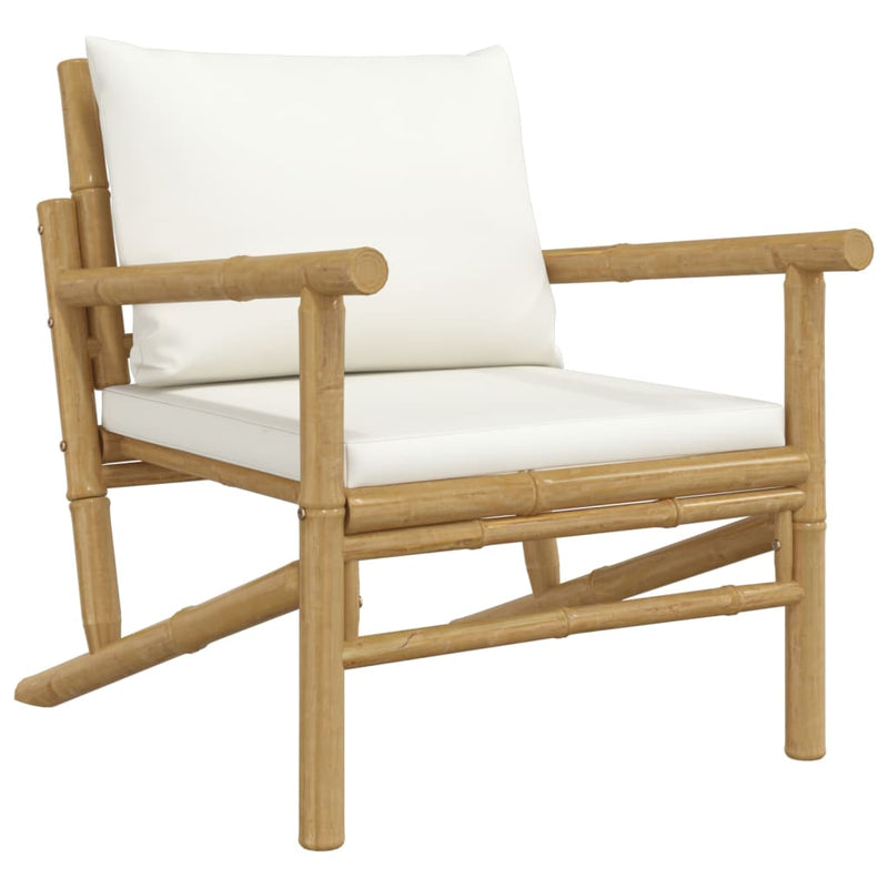 4 Piece Garden Lounge Set with Cream White Cushions Bamboo