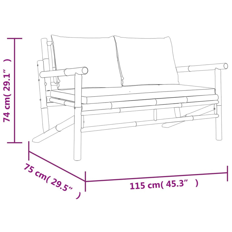 3 Piece Garden Lounge Set with Dark Grey Cushions Bamboo