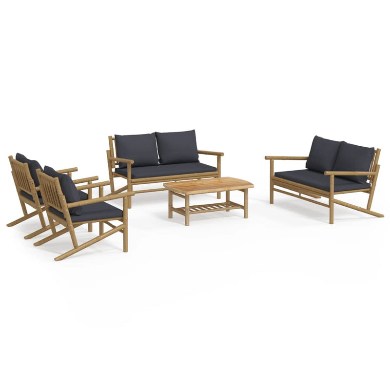 5 Piece Garden Lounge Set with Dark Grey Cushions Bamboo