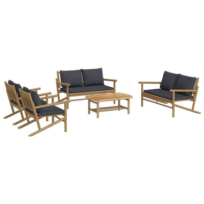 5 Piece Garden Lounge Set with Dark Grey Cushions Bamboo