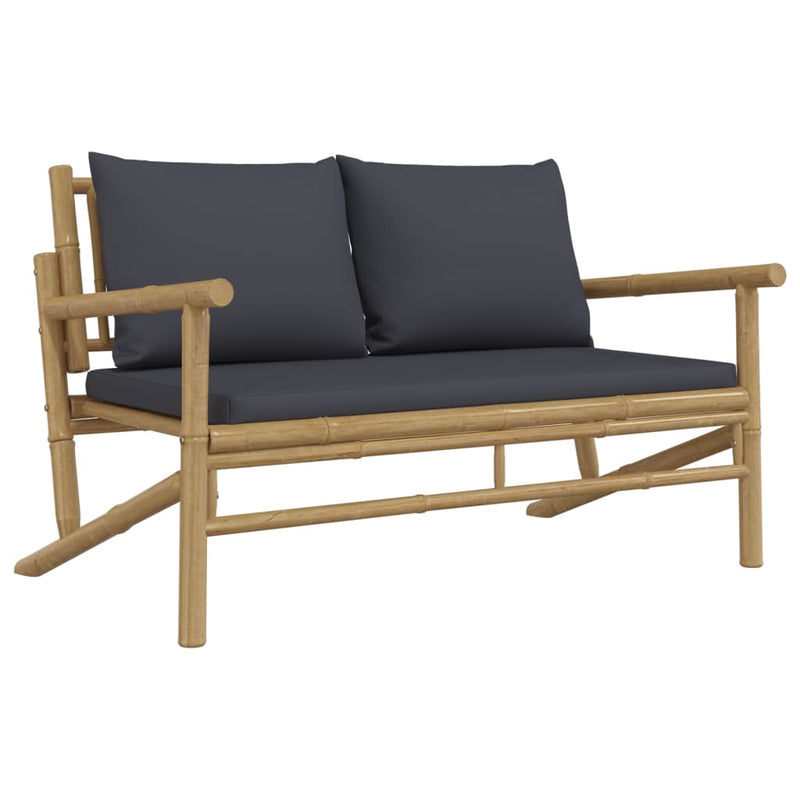 5 Piece Garden Lounge Set with Dark Grey Cushions Bamboo