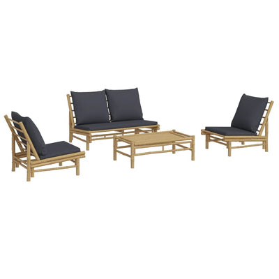 4 Piece Garden Lounge Set with Dark Grey Cushions Bamboo