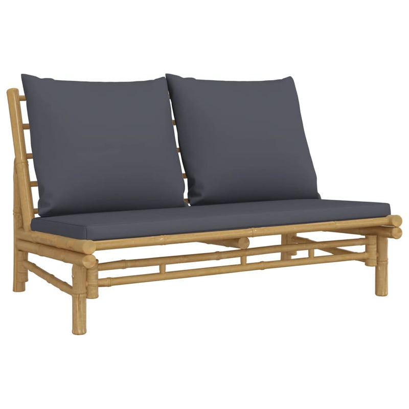 4 Piece Garden Lounge Set with Dark Grey Cushions Bamboo