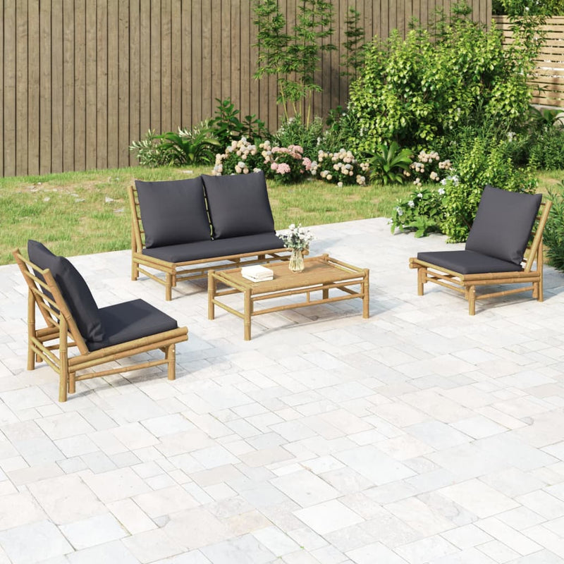 4 Piece Garden Lounge Set with Dark Grey Cushions Bamboo