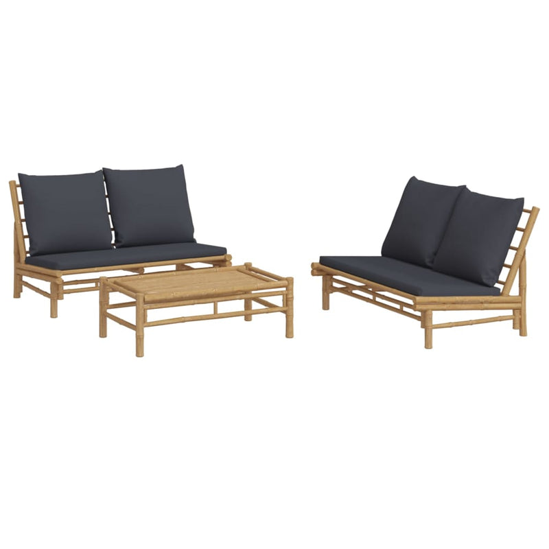 3 Piece Garden Lounge Set with Dark Grey Cushions Bamboo