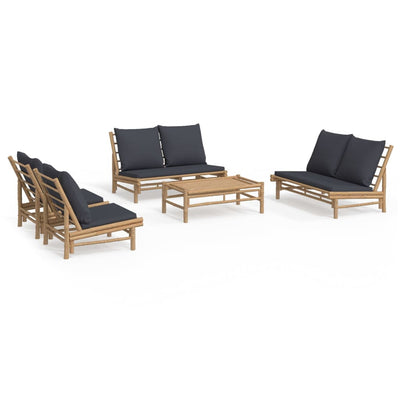 5 Piece Garden Lounge Set with Dark Grey Cushions Bamboo