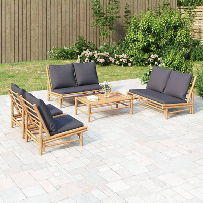 5 Piece Garden Lounge Set with Dark Grey Cushions Bamboo