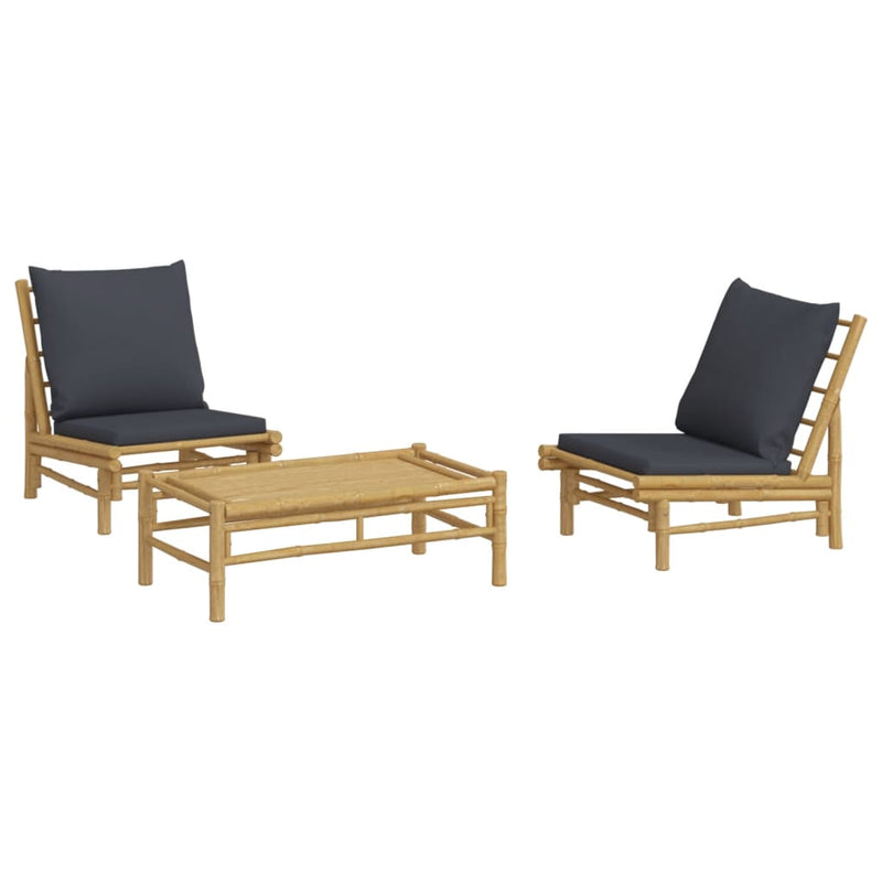 3 Piece Garden Lounge Set with Dark Grey Cushions Bamboo