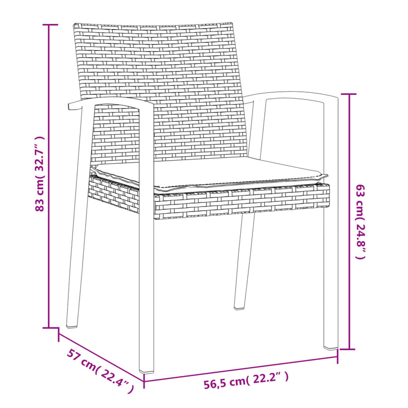 Garden Chairs with Cushions 2 pcs Brown 56.5x57x83 cm Poly Rattan