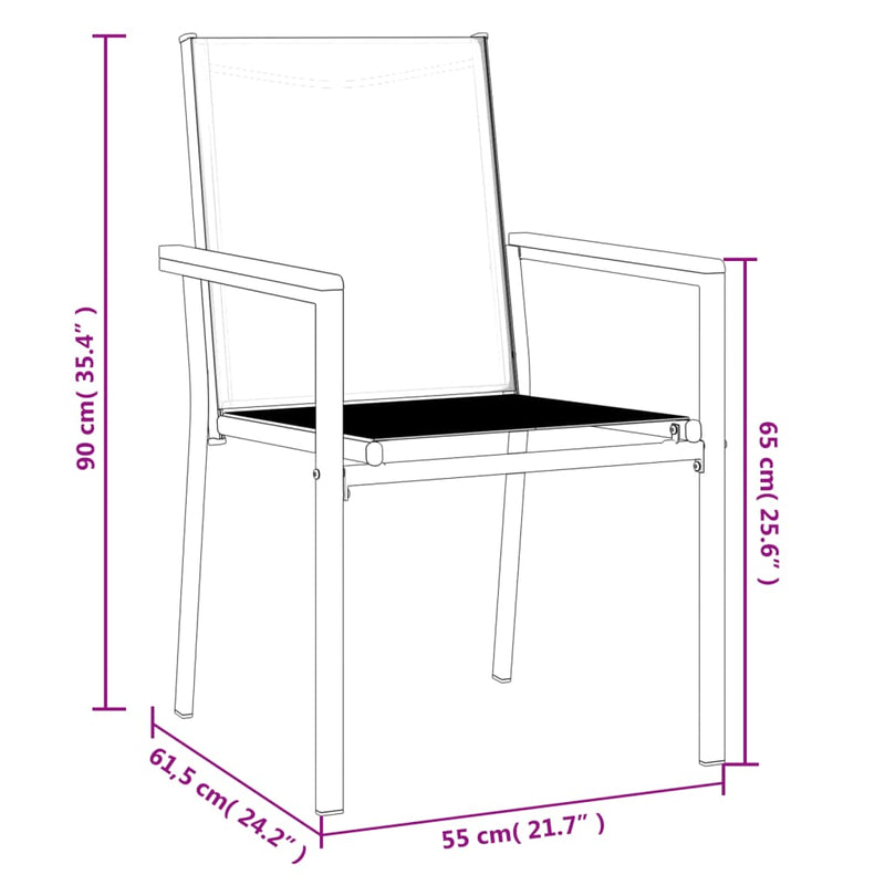 Garden Chairs 2 pcs Black 55x61.5x90 cm Textilene and Steel