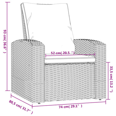 Garden Reclining Chair with Cushions Grey Poly Rattan