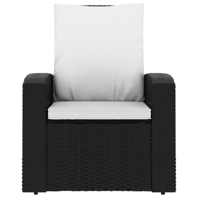 Garden Reclining Chair with Cushions Black Poly Rattan