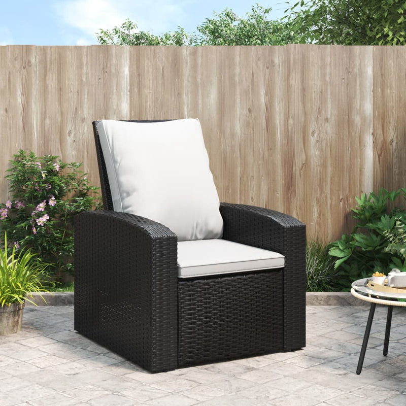 Garden Reclining Chair with Cushions Black Poly Rattan