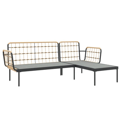 3 Piece Garden Lounge Set with Dark Grey Cushions Poly Rattan