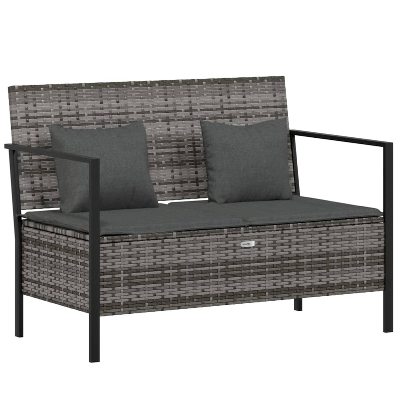 2-Seater Garden Bench with Cushions Grey Poly Rattan