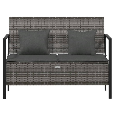 2-Seater Garden Bench with Cushions Grey Poly Rattan