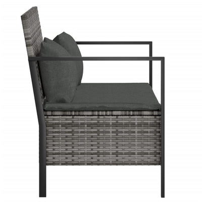 2-Seater Garden Bench with Cushions Grey Poly Rattan