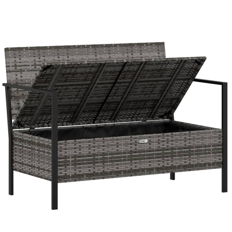 2-Seater Garden Bench with Cushions Grey Poly Rattan